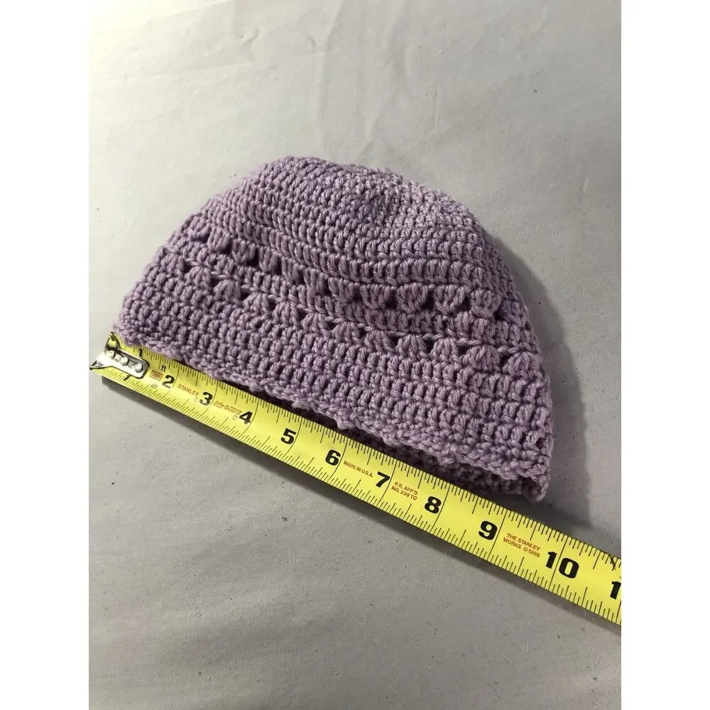 Hand Crocheted Beanie Cap Hat‎ Lavender/Lilac Size Large Handmade Boho Hippie